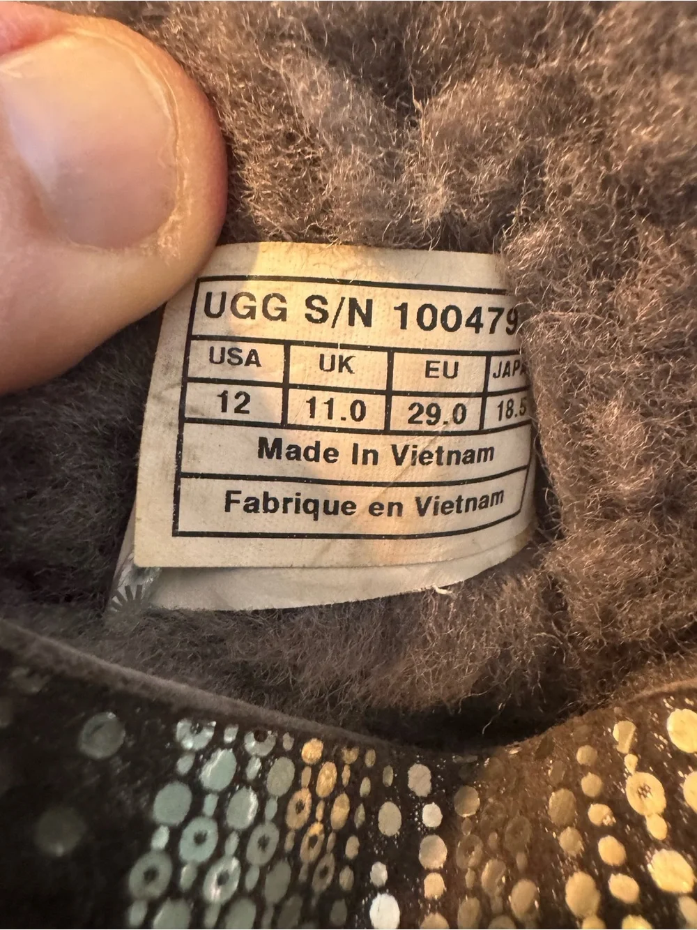 UGG Australia kids Bailey Bow Bling Gray Silver Metallic Dot Boots Size 12